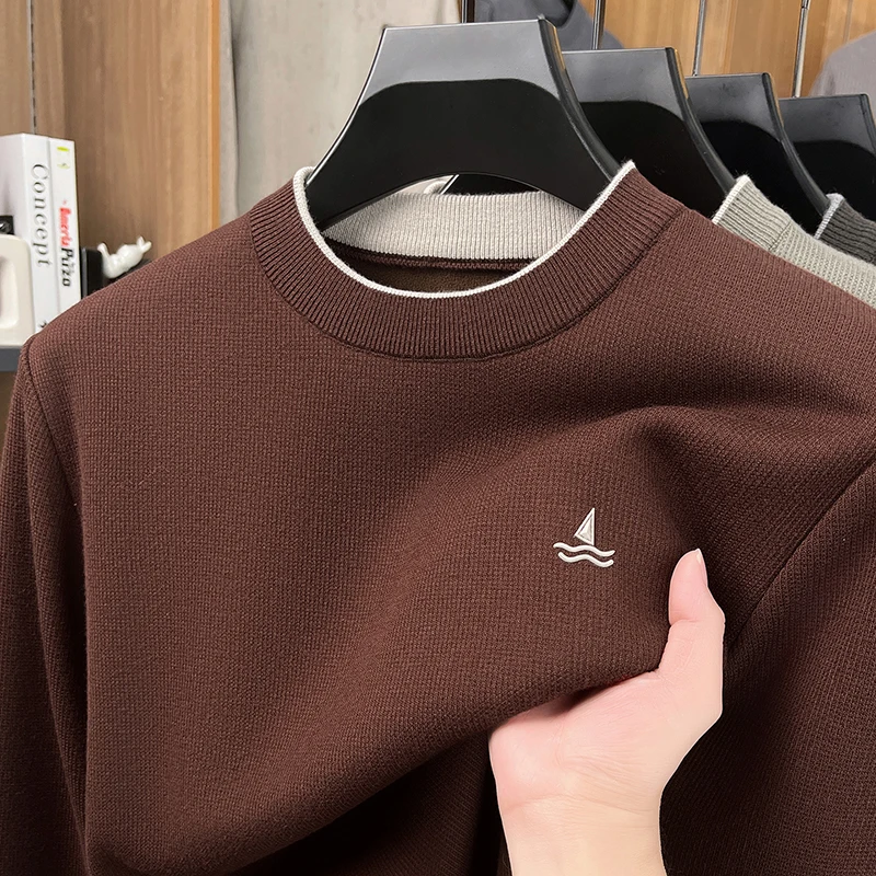 

Брендовый дизайн, мужской пуловер с круглым вырезом, трикотаж, свитер, зимнее Новое поступление, изысканный парусный принт, теплая мужская одежда для отдыха и поездок на работу