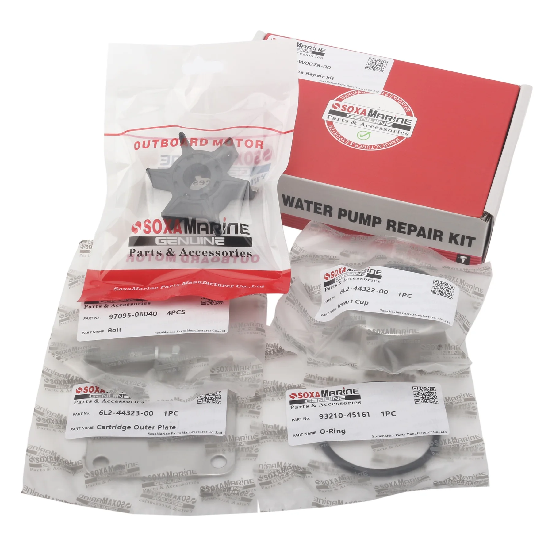 6L2-W0078 Water Pump Impeller Service Parts Kit Fits for Yamaha 2 Cyl 2-Str 20 25 HP Boat Outboard Motors 6L2-W0078-00 18-3431