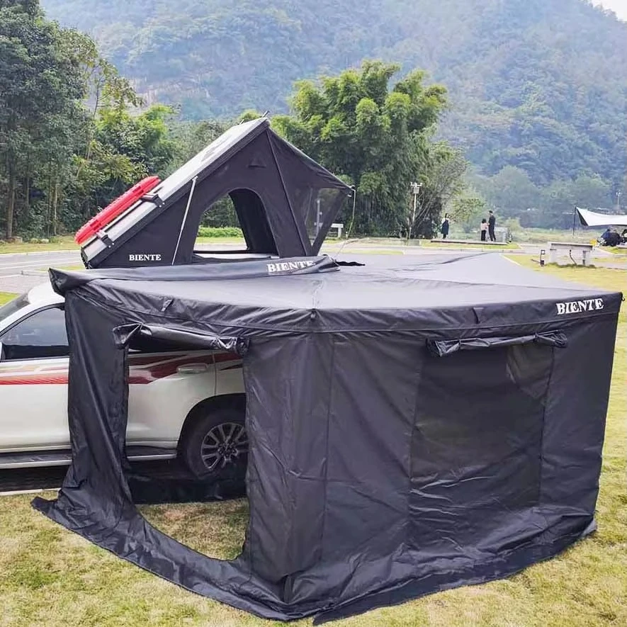 

Hot Sale Waterproof 4x4 Road Car Roof Top Tent Aluminum Hard Case 270 Degree Awning Outdoor Camping Sunshade for Cars
