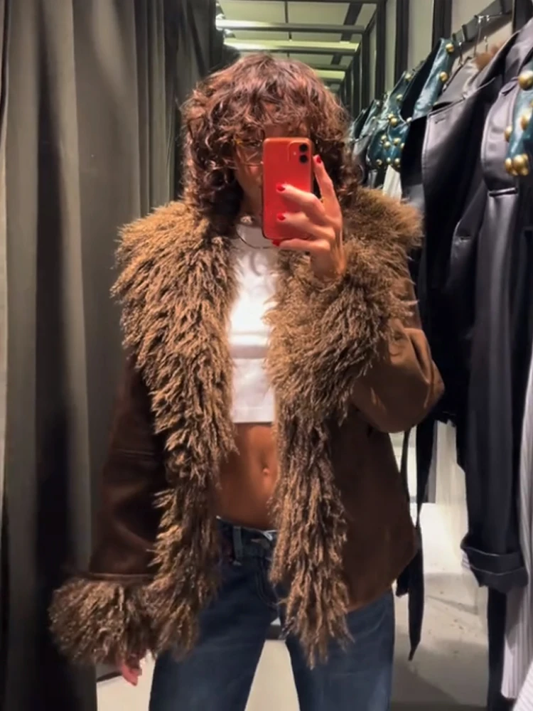 HH Winter Elegante Damen Warme Jacke Solide Langarm Revers Tasche Dekorieren Kurzmantel 2025, Frau Kunstpelz-Effekt-Outwear