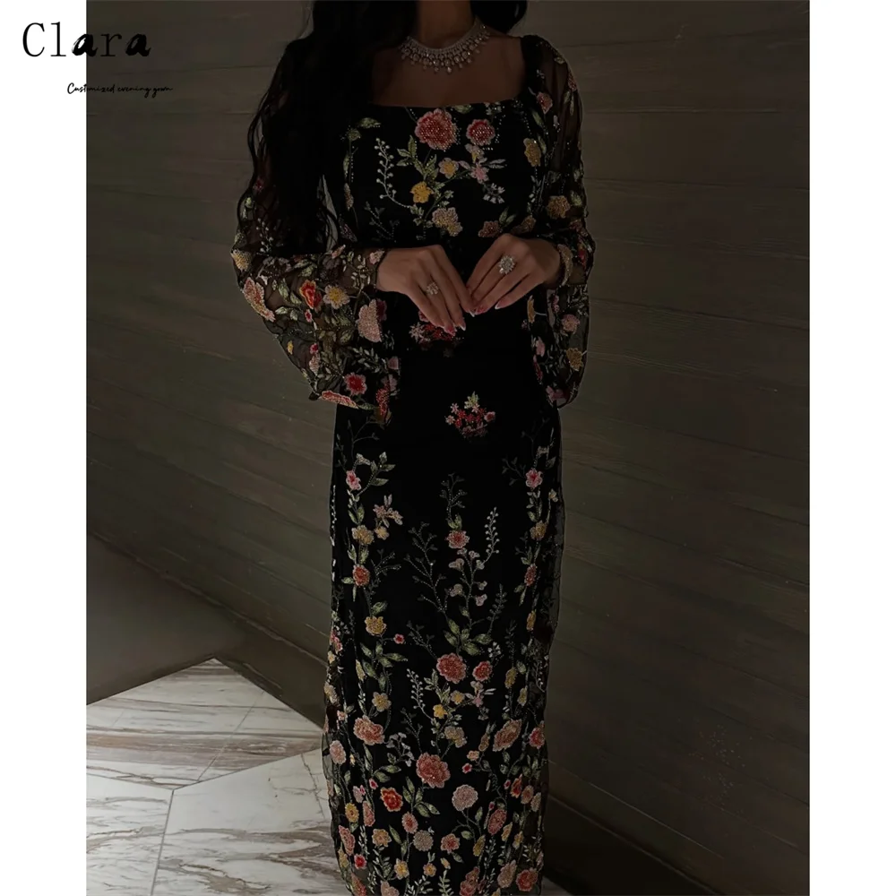 Clara Maßgeschneidertes Blumenmuster Glänzendes Meerjungfrau-Kleid mit Langen Ärmeln Formelle & Abendkleider Luxus-Kleid 2026 Geschwungene Elegante Partykleider 2025 Damen