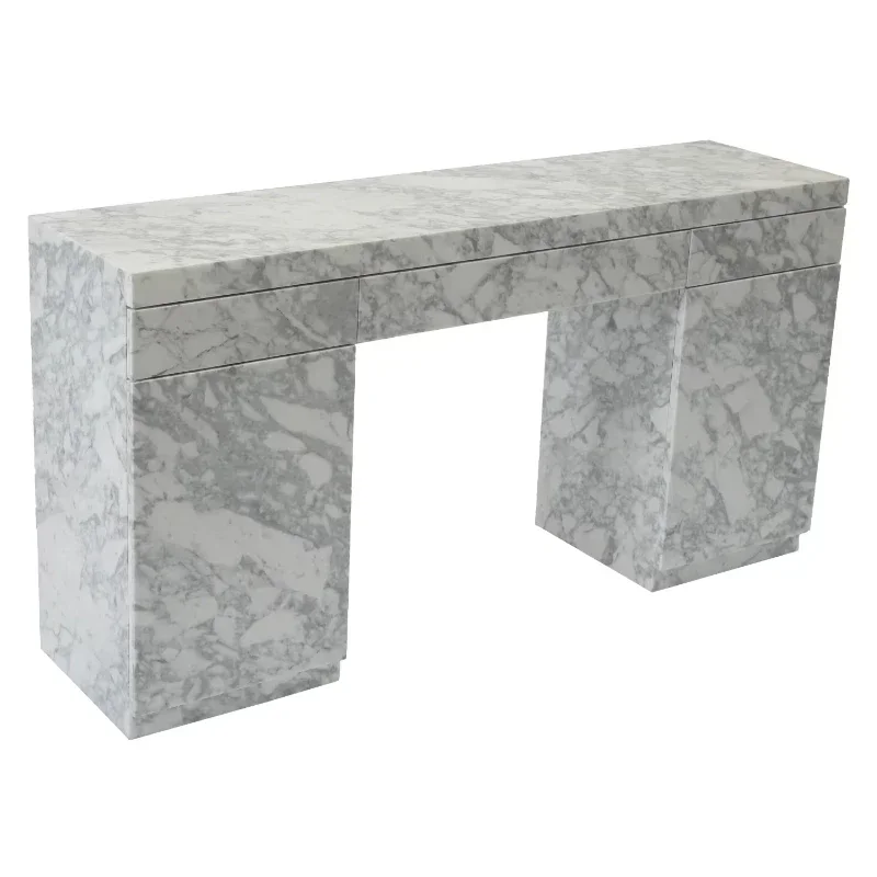 Contemporary simple gray marble coffee table set, modern luxury living room side table