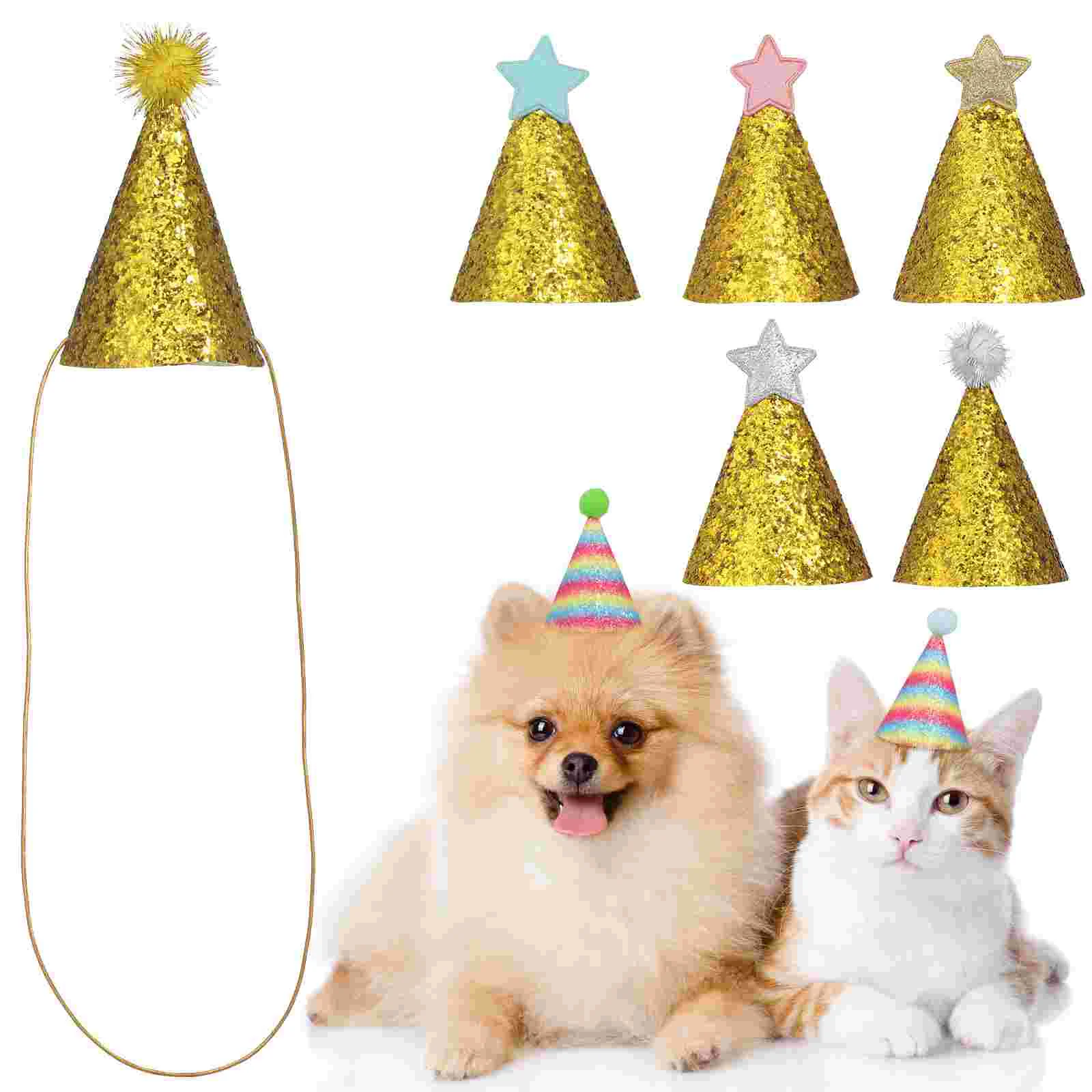 

8 Pcs Pet Birthday Hat Dog Girl Small Puppy Cat Hats Makeup Costume Props Pompom Child