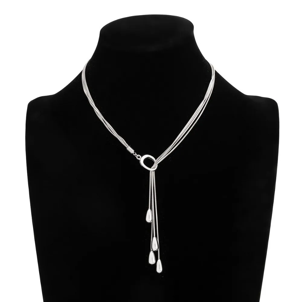 Smooth Surface Snake Chain Thin Snake Chain Drop Outline Design Y Shape Solid Metal Build Tassel Decor Hip Hop Daily Outfit