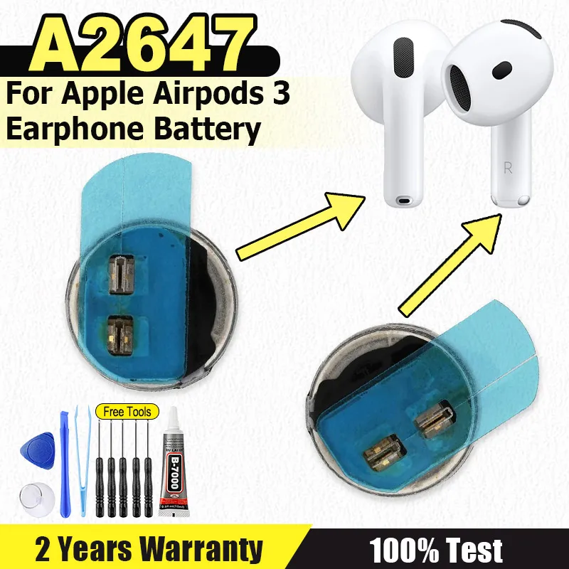 

2pcs A2647 Earphones battery for Apple Airpods3 Air pods 3 A2565 A2564 airpods 3 3rd replacement batteries batteria + Tools