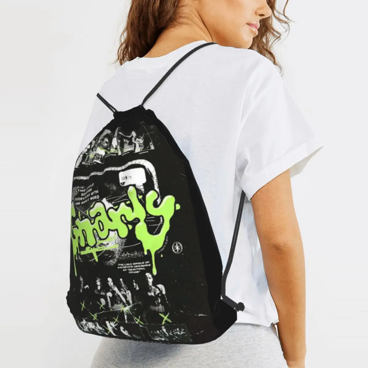 Korean Style KATSEYE Gnarly Backpacks Portable Drawstring Bundle Pocket Sundries Bag Book Bags for Travel School