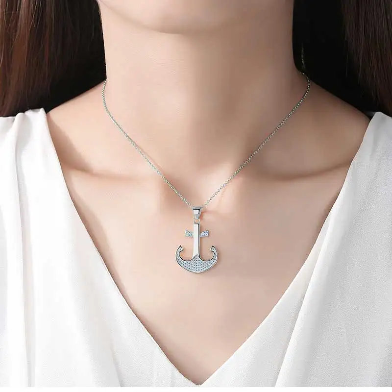 KALETINE Explosive 925 Sterling Silver Anchor Pendant Necklace Trend Women Men's Personality Retro Cross Jewelry Gift