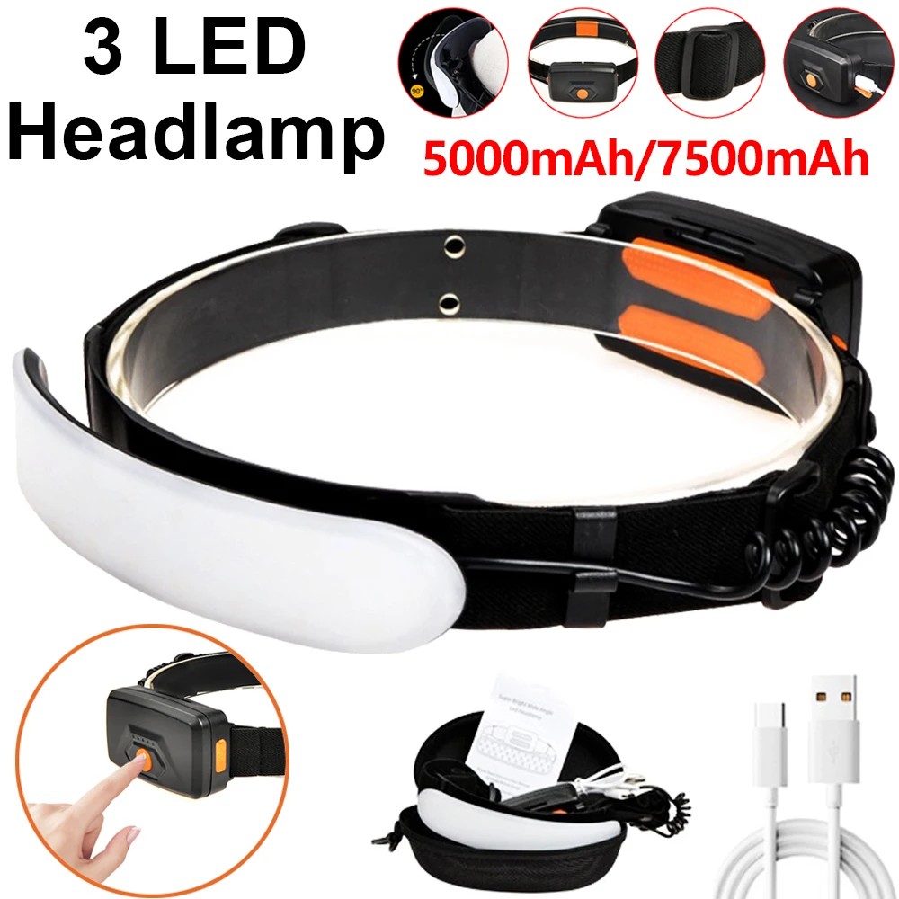 LED Headlamp USB Rechargeable Floodlight Head Flashlight LED Torch Sensor Head Lamp Camping Fishing Hiking Search Torch Light