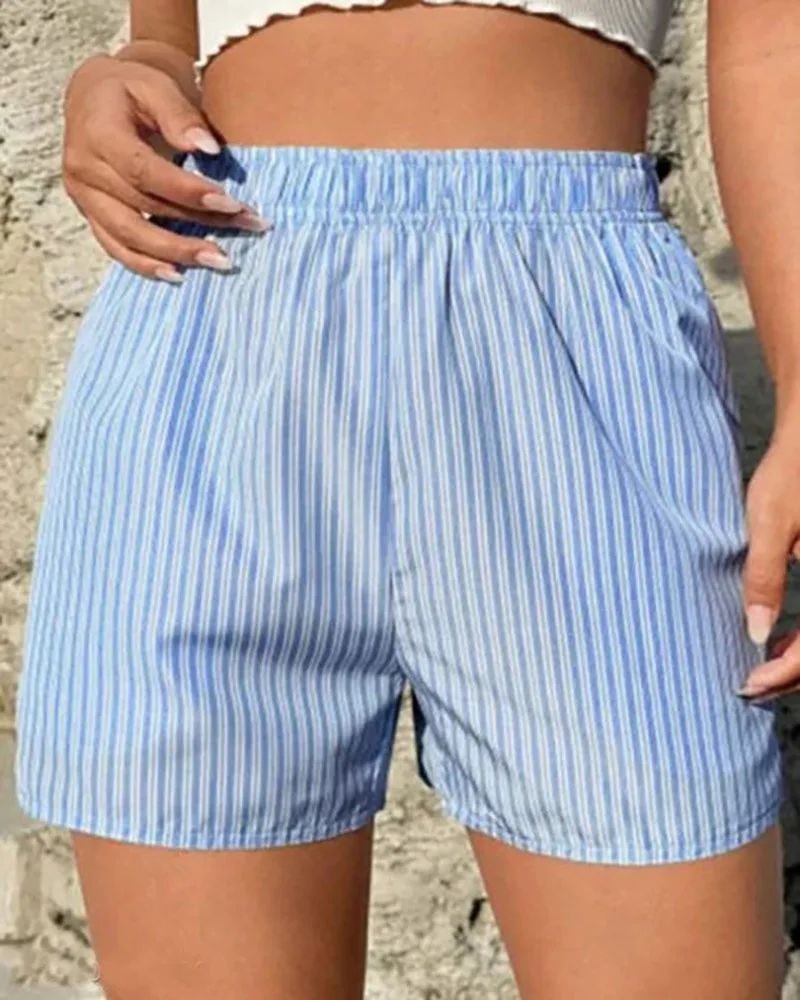 New Fashion Casual Loose Pocket Striped Women's Shorts 2024 Summer Comfort Home Pajama pants Beach Short S-3XL