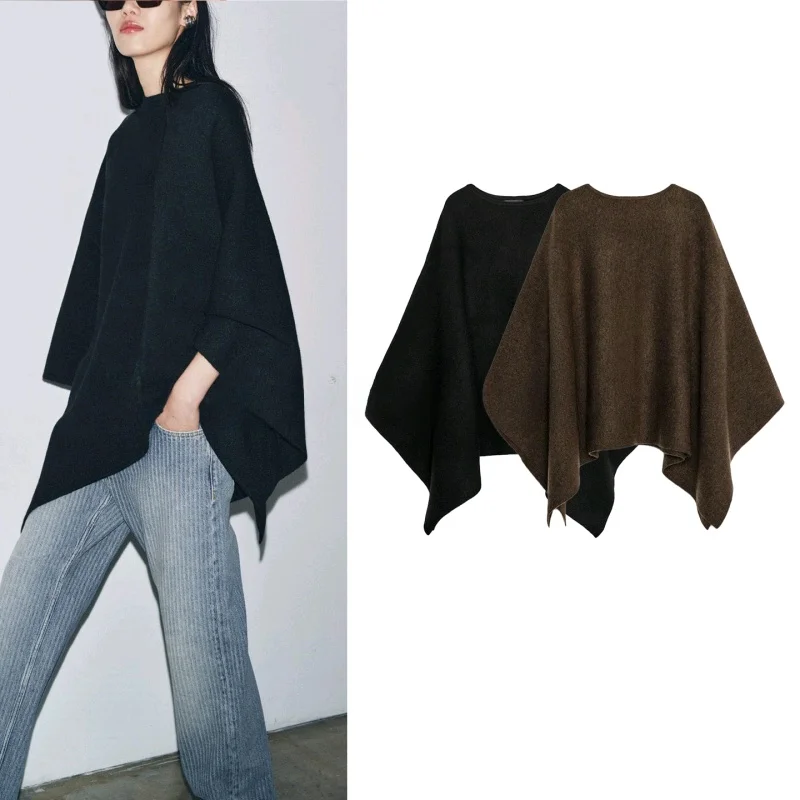 Autunno nuovo arrivo donna misto lana sciolto casual rotondo Ne lavorato a maglia mantello cappotto fibra di poliestere lungo Sve di media lunghezza