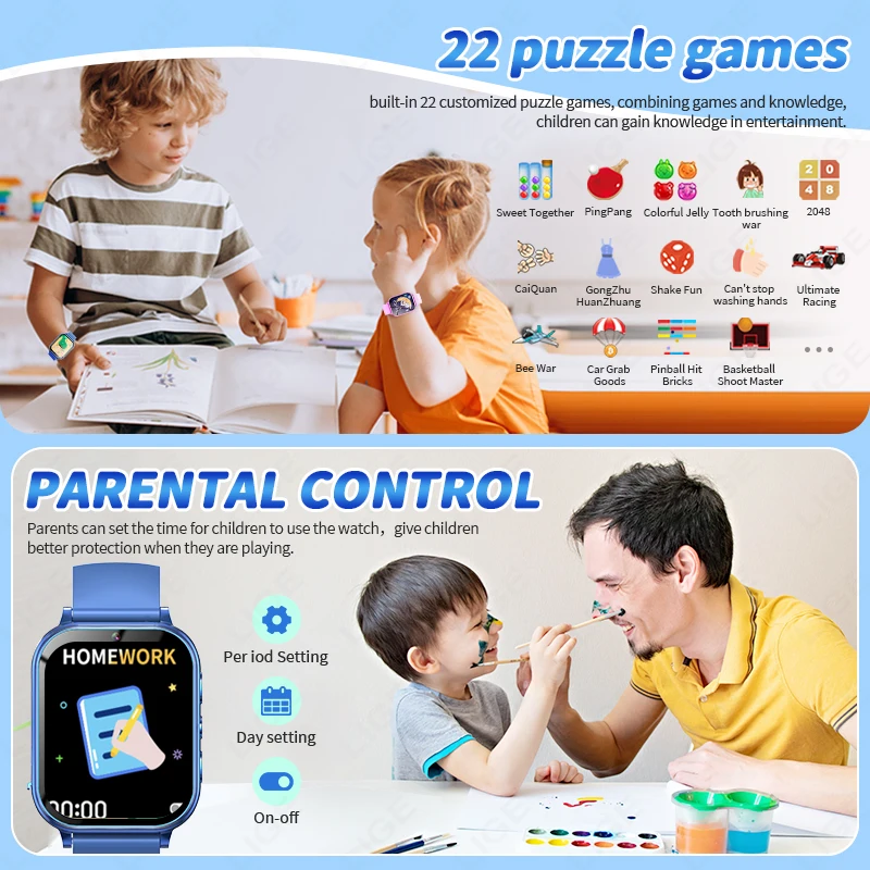 2025 어린이를위한 새로운 스마트 시계 어린이 게임 시계 패션 스포츠 팔찌 카메라 사진 찍기 비디오 음악 재생 소녀 소년 선물