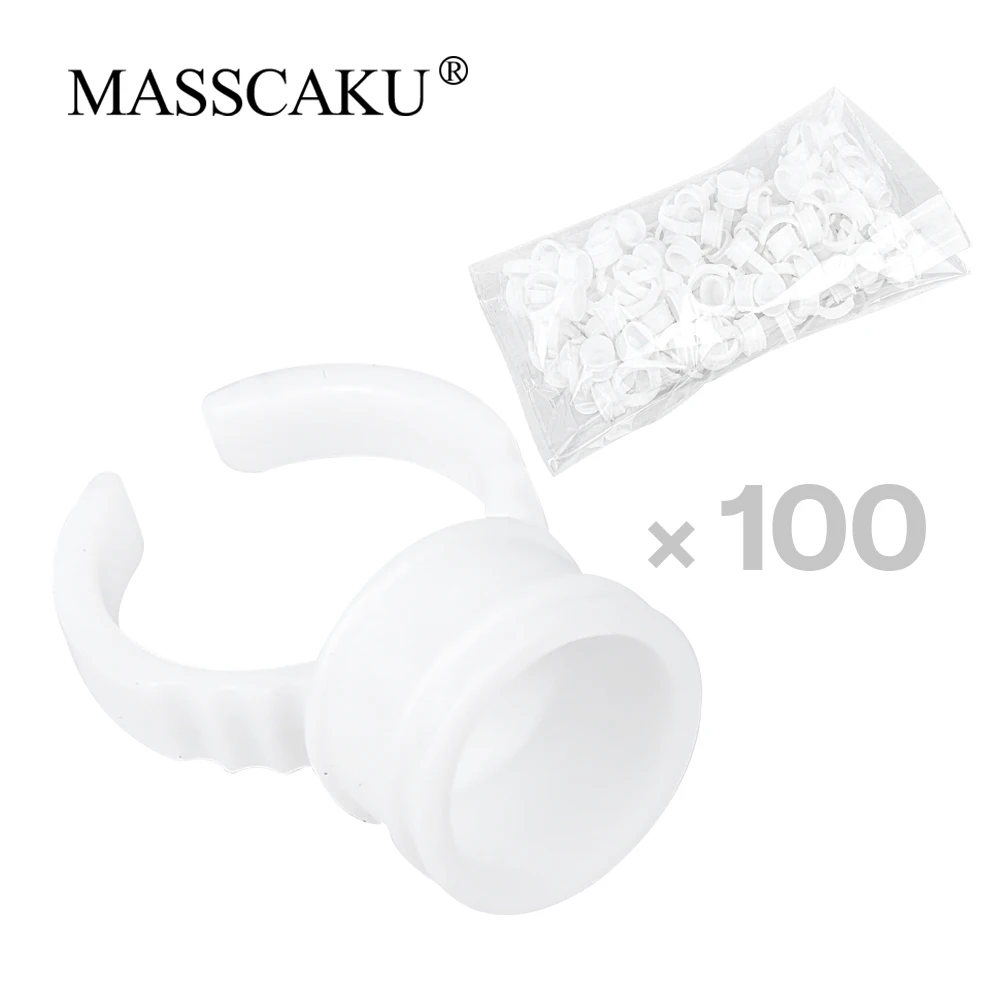 

MASSCAKU Wholesale 100PCS White Plastic Glue Ring Cups For Eyelashes Extension Pigment Holder Makeup Beauty Tools Supplier