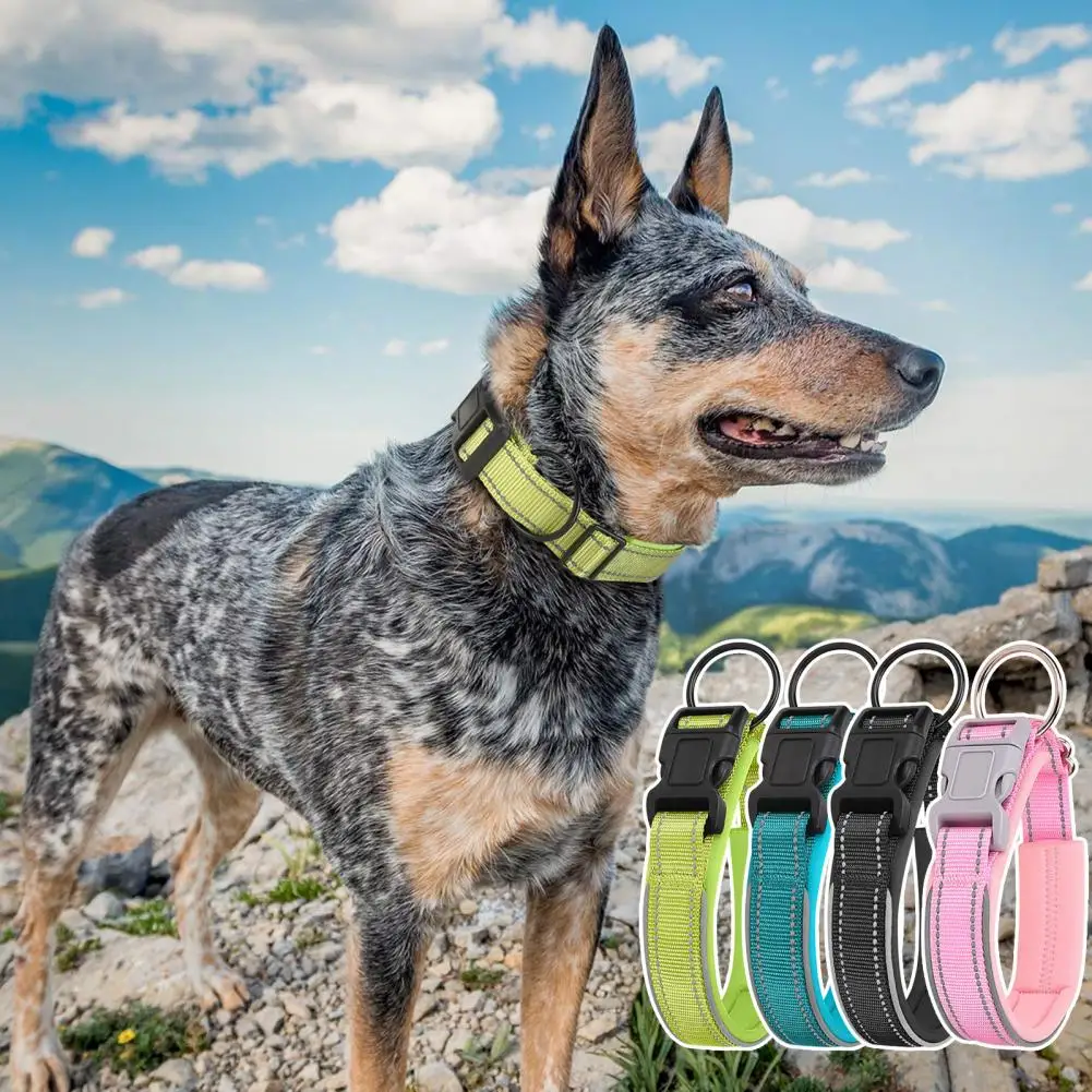 Dog Collar Reflective Strips Adjustable Anti-pull Puppy Neck Strap Bite-resistant Breathable Safety Buckle Dogs Neck Circle