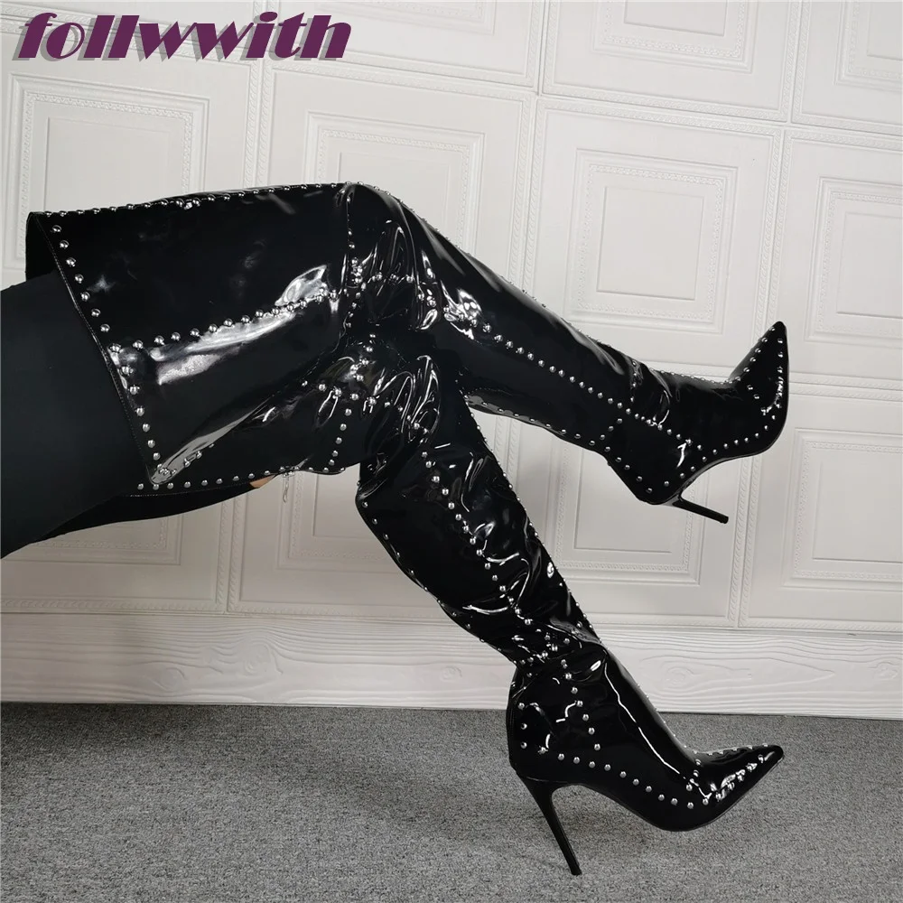 

Designer Metal Rivet Decoration Solid Back Zipper Boots Stiletto Heel Round Toe Over The Knee 2024 Hot Sale Winter Shoes