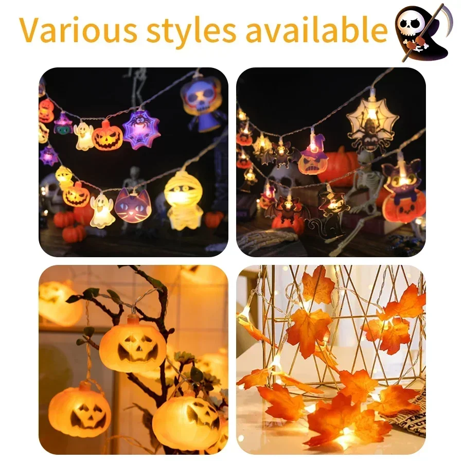 LED-Lichterketten für Halloween 1,5 m 3m Garten dekor im Freien Kürbis Geist Hexe Skelett Festival Party Halloween Dekoration