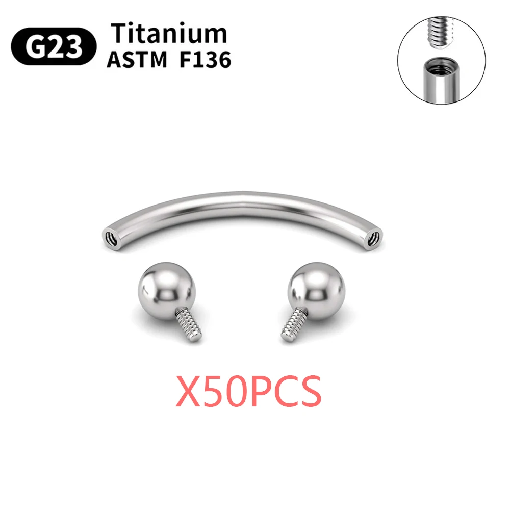 Wholesale 5/50PCS G23 Titanium Eyebrow Piercing Nose Ring Septum Helix Cartilage Piercing C rod Body Jewelry For Women