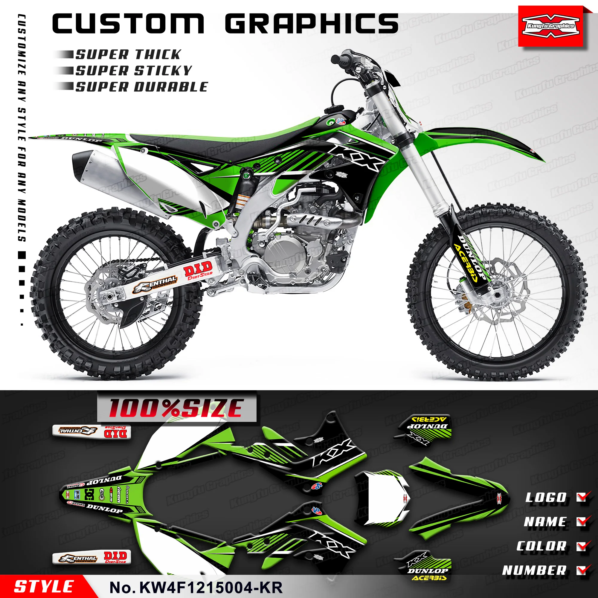 

KUNGFU GRAPHICS Adhesive Decals Wrap Design for Kawasaki KX450F KXF450 2012 2013 2014 2015, KW4F1215004-KR