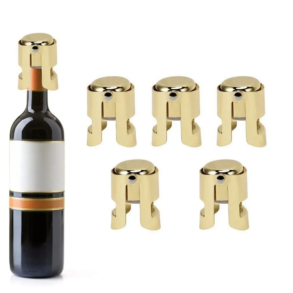 5 Tapones de Acero Inoxidable para Botellas de Champán, Reutilizables, Herméticos, Selladores de Champán, Tapones de Silicona Color Oro Rosa para Conservar Vino y Cava