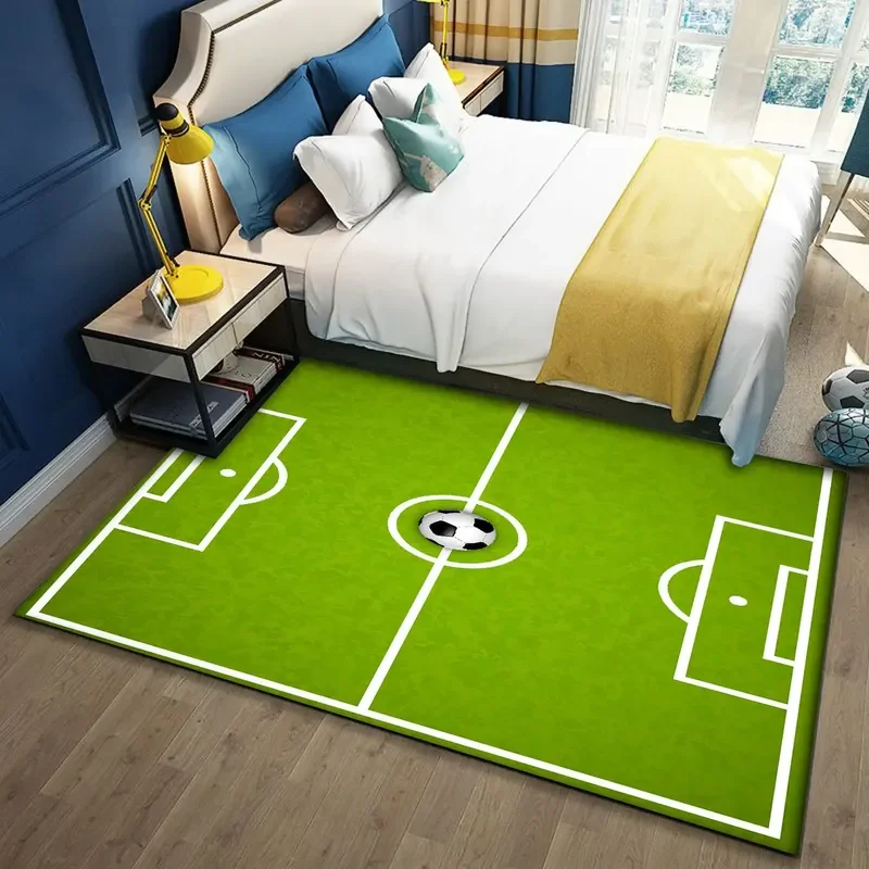 Tapis de terrain de football de dessin animé pour garçons et enfants, tapis de sol de grande surface, salon et chambre à coucher, couverture de