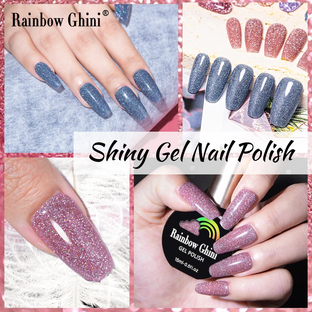 Rainbow Ghini 15ml Sprankelende nagelgellak Glanzend Kleurrijk Semi-permanent UV LED Losweken Hybride vernis Nagel Alles voor manicure