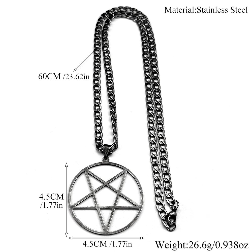 Gothic Hexerei Satan Pentagramm Edelstahl Kette Halskette für Frauen Männer Schwarz Farbe Charme Große Anhänger Halskette Schmuck – Detail 3