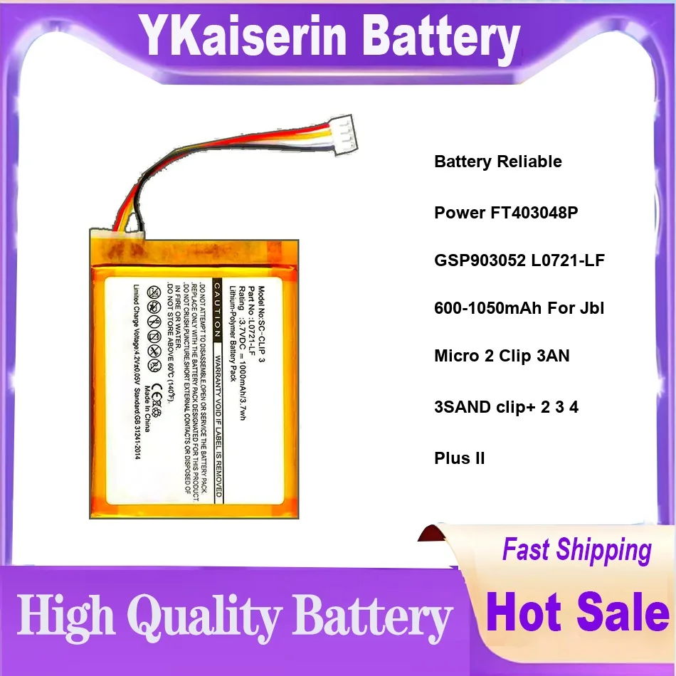 Battery Reliable Power FT403048P GSP903052 L0721-LF 600-1050mAh For Jbl Micro 2 Clip 3AN 3SAND clip+ 2 3 4 Plus II