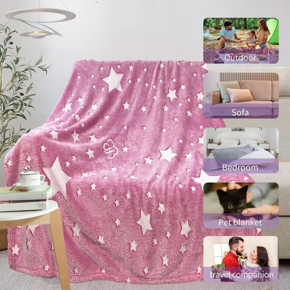 150cm Winter Blanket Glow Dark Star Pattern Comfortable Touch Pink Fleece Blanket Thanksgiving