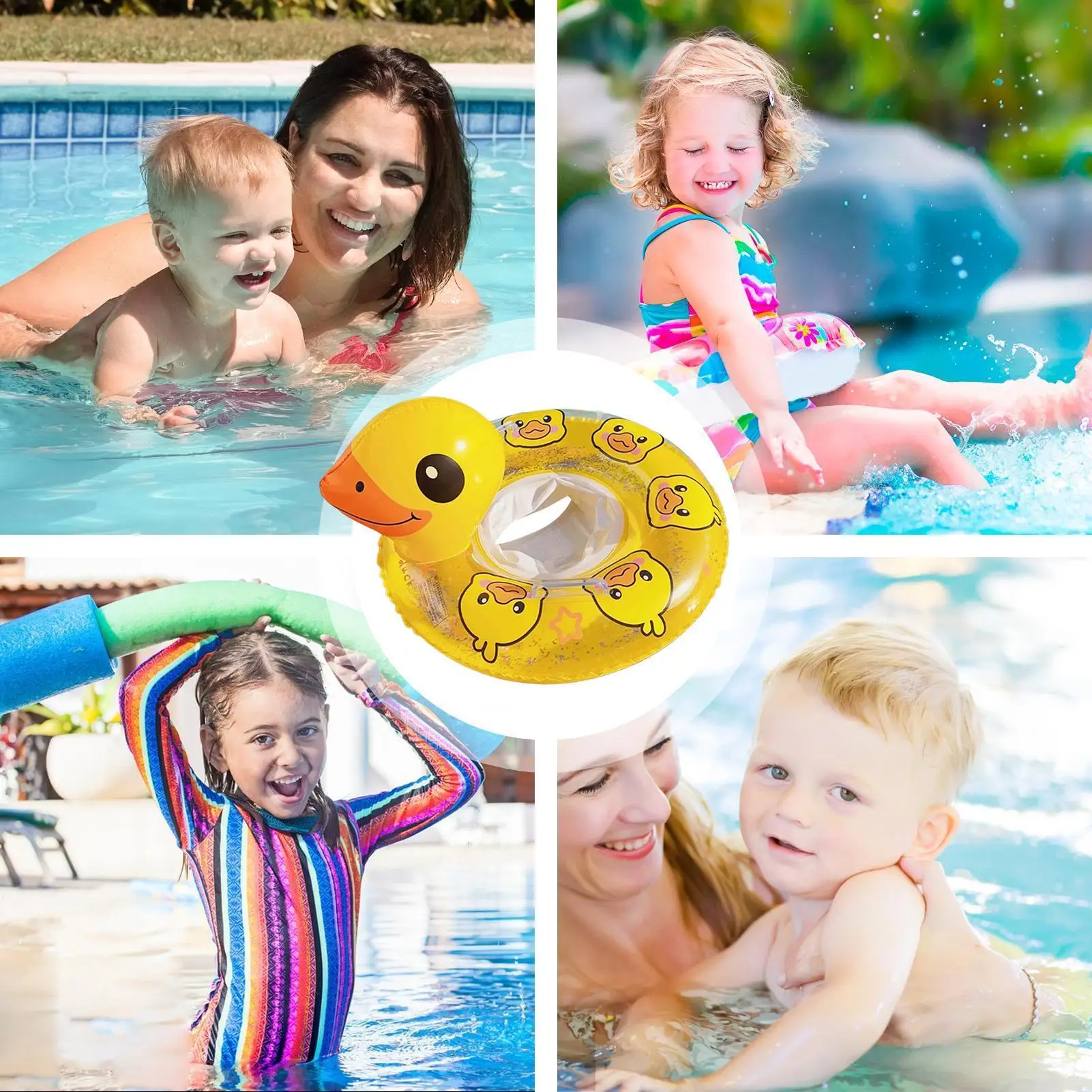 Anillos de piscina para niños flotadores de piscina juguetes acuáticos para niños anillos de natación con forma de pato amarillo con mango juguetes al aire libre para verano