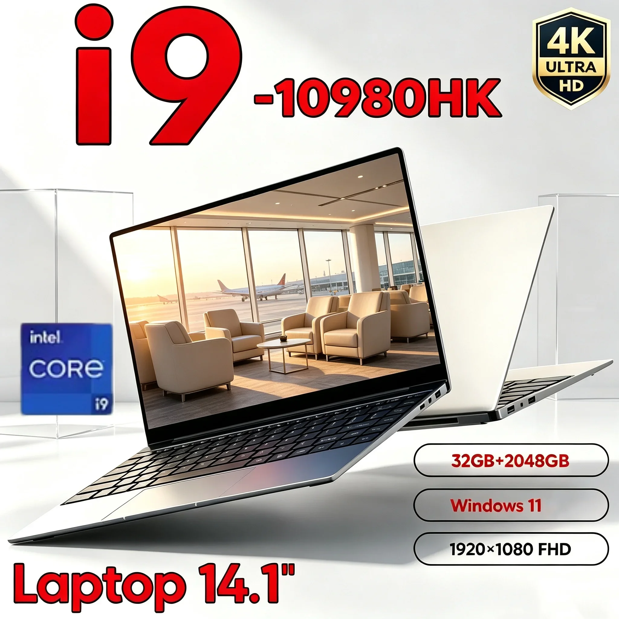 Intel Core I9 10980HK 14.1 Inch Compact Laptop 8C 16T 2.4 5.3GHz 16MB 45W 32GB 2TB M.2 SSD Gaming Notebook Office