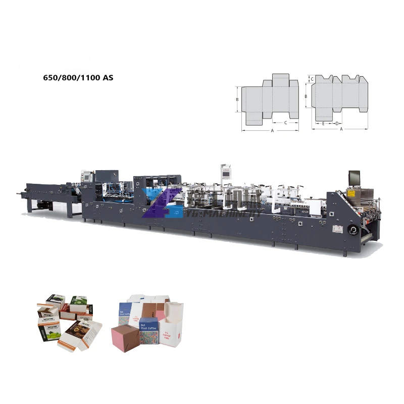 300m/min AS800 Three Points Straight Line Paper Box Folder Gluer Folding Carton 135 Degree Folder Gluer