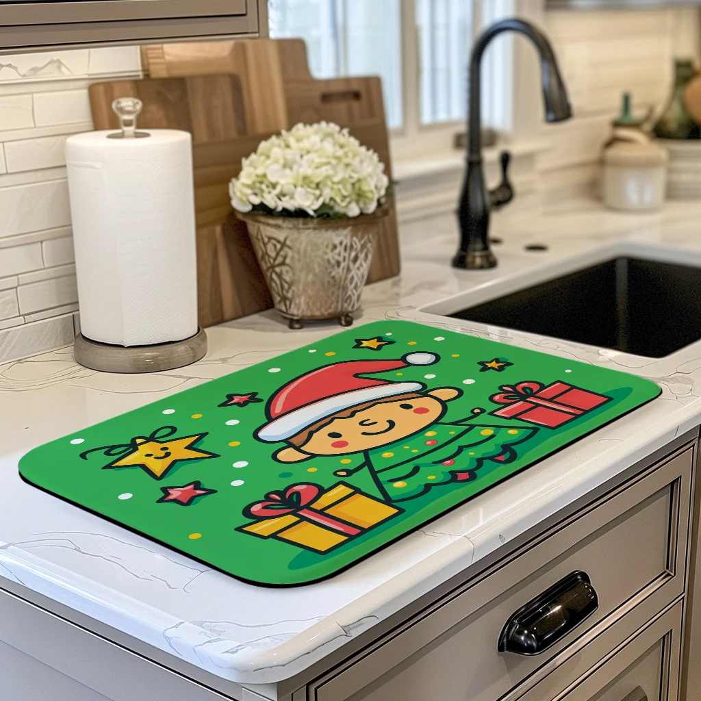 Diatom Mud Kitchen Drain Pads Christmas Elf Absorbent Bowls   Tableware Draining Mat Placemats for Table Coffee Machine Mat