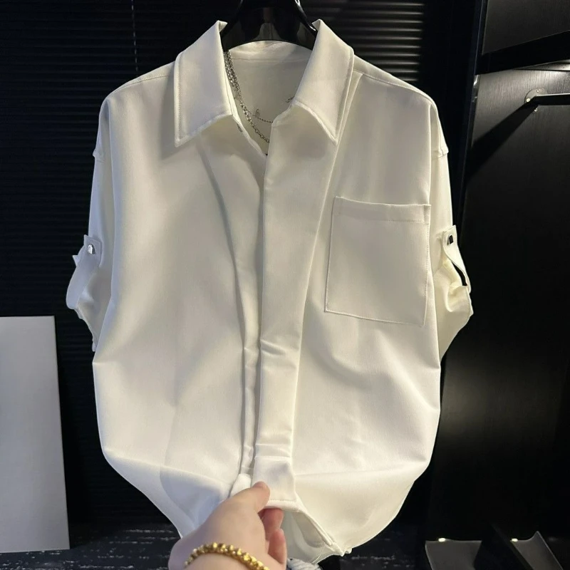 

Мужская облегающая летняя корейская версия простой рубашки, высококачественная красивая повседневная белая рубашка Sense Ruffian, топ с короткими рукавами