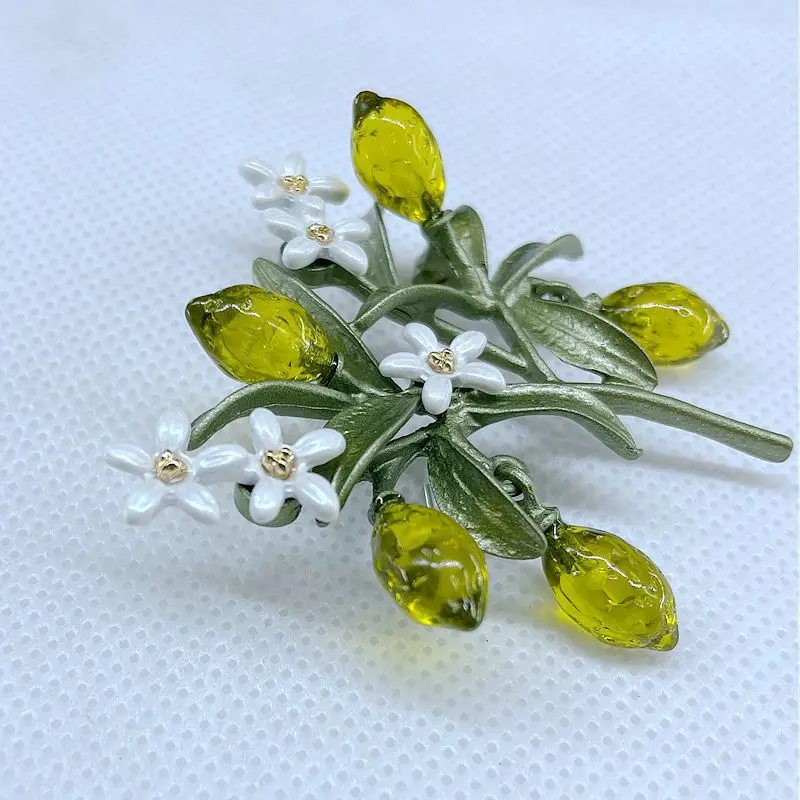 Fashion Elegance Lemon Brooches Flower Leaf Fruit Orange Blossom Corsage For Women Accessories image 5