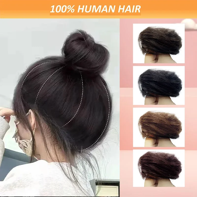 100% Human Hair Stylish Hair Bun Elastic Hairpieces Scrunchy Chignon Hairpieces Elegant and Natural Looking Hair Accessories