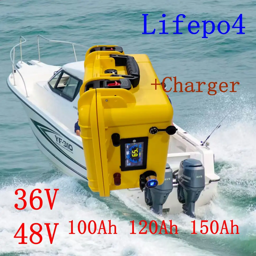 36V48V 50Ah 100Ah 120Ah 150Ah Lifepo4 Battery for Trolling Motor Boat Back Up Power +10A Charger
