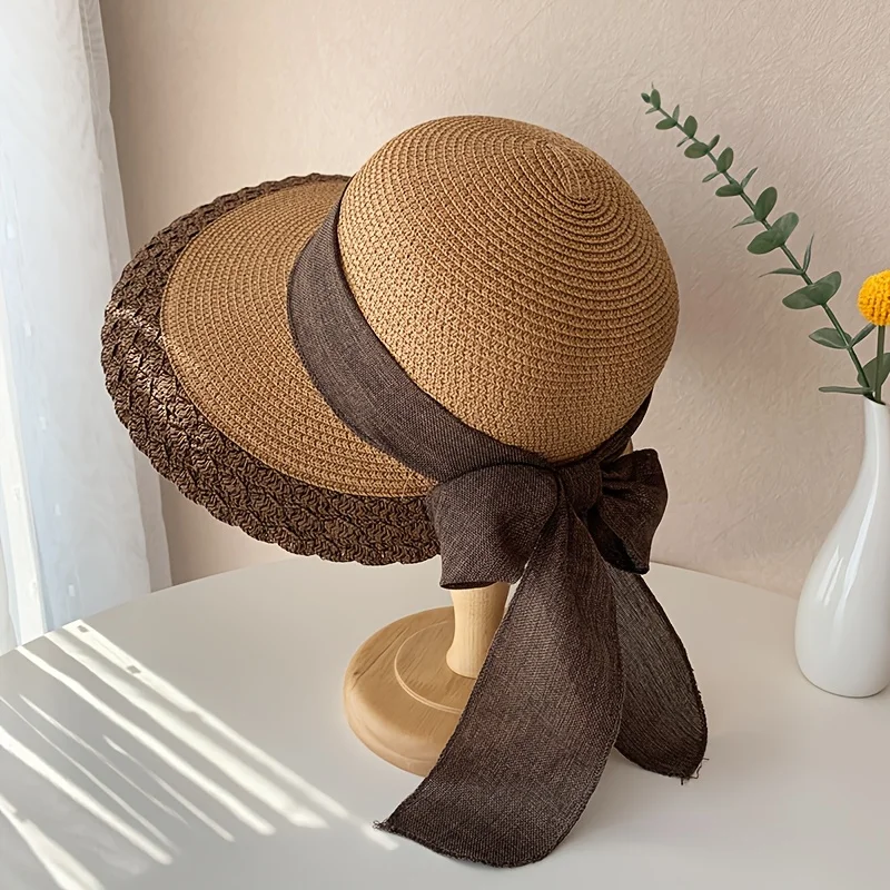 1 Piece of Women's Spring and Summer Straw Hat, Women's Woven Sunshade and Sun Protection Beach Hat, UV Resistant Outdoor Hat