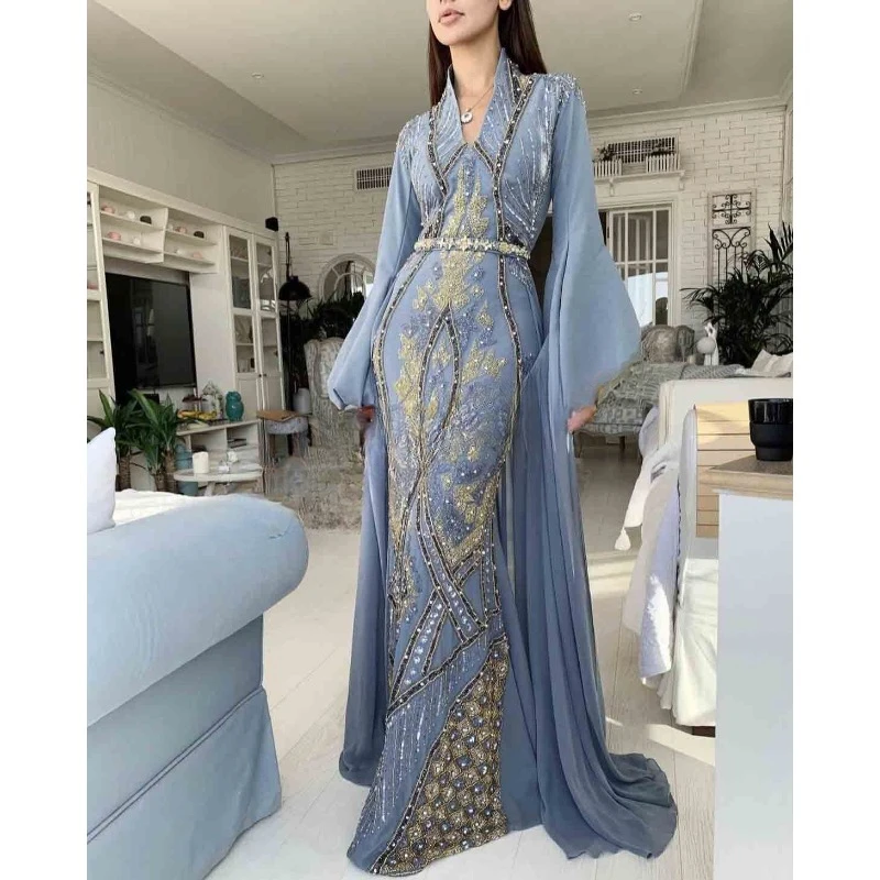 

Royal Crystal Work Moroccan Dubai Kaftan Wedding Bridesmaid Dress