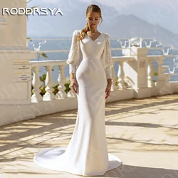 RODDRSYA Boho Mermaid Wedding Dress Long Sleeve Detachable Train Bakless Bridal Dresses V Neck vestidos de novia boda Customized