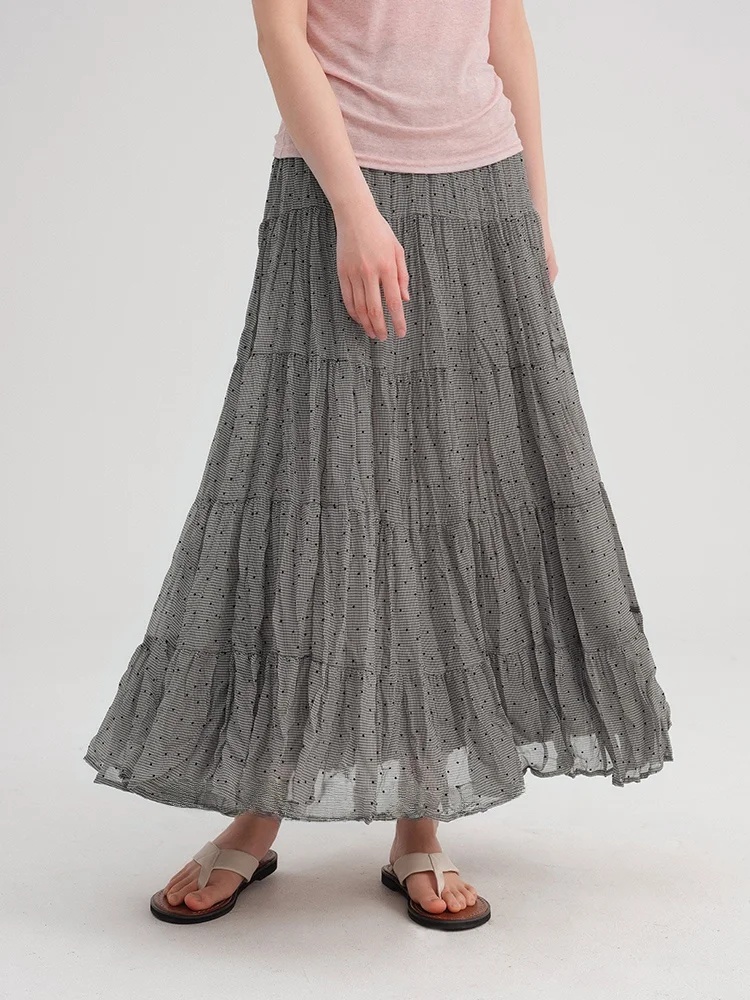 

ZhiXi Polka Dot Double Layer Ruffled Skirt Commute Sle A-Line Long Skirt Polyester Fiber 00% Spring New Arrival
