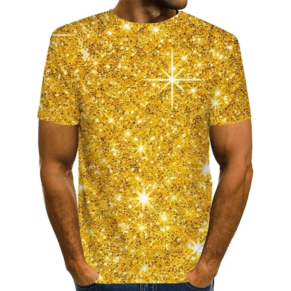 Simulation of sequined gold powder star pattern 3D Printed Men Women Fashion Breathable Quick-dry Outdoor Sports Leisure T-shirt