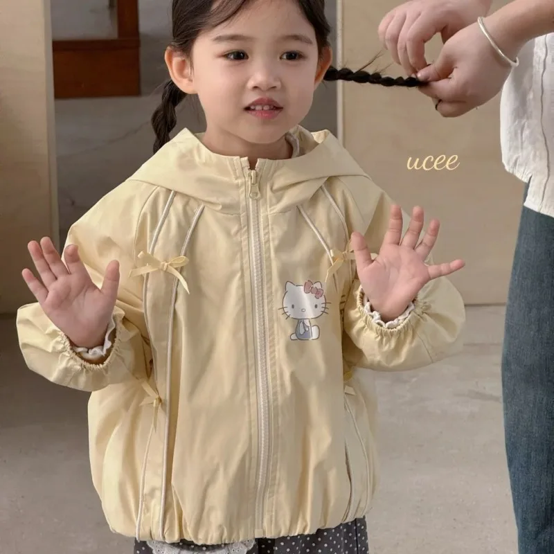 

Kawaii Hello Kitty Sanrio Children Cute Cartoon Sportswear Student Comfortable Jacket Long Sleeved Windbreaker Gift for Kids