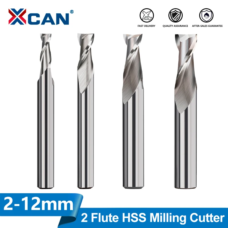 

XCAN HSS 2 Flute Straight Shank End Mill 2mm-12mm Carbide Milling Cutter Spiral Router Bit CNC Tool for Aluminum Stainless Metal