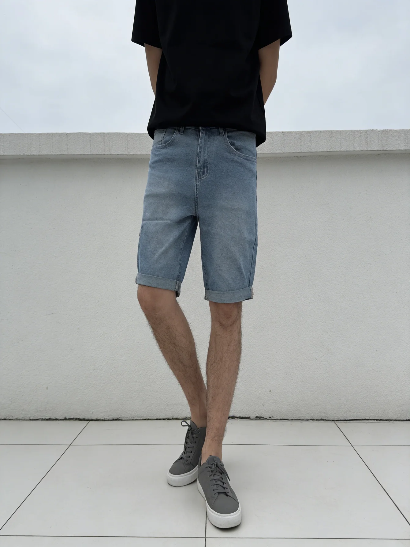 

Синие джинсовые шорты Slim Fit Stretch для мужчин, повседневные узкие джинсовые брюки в стиле Y2K, уличная мода