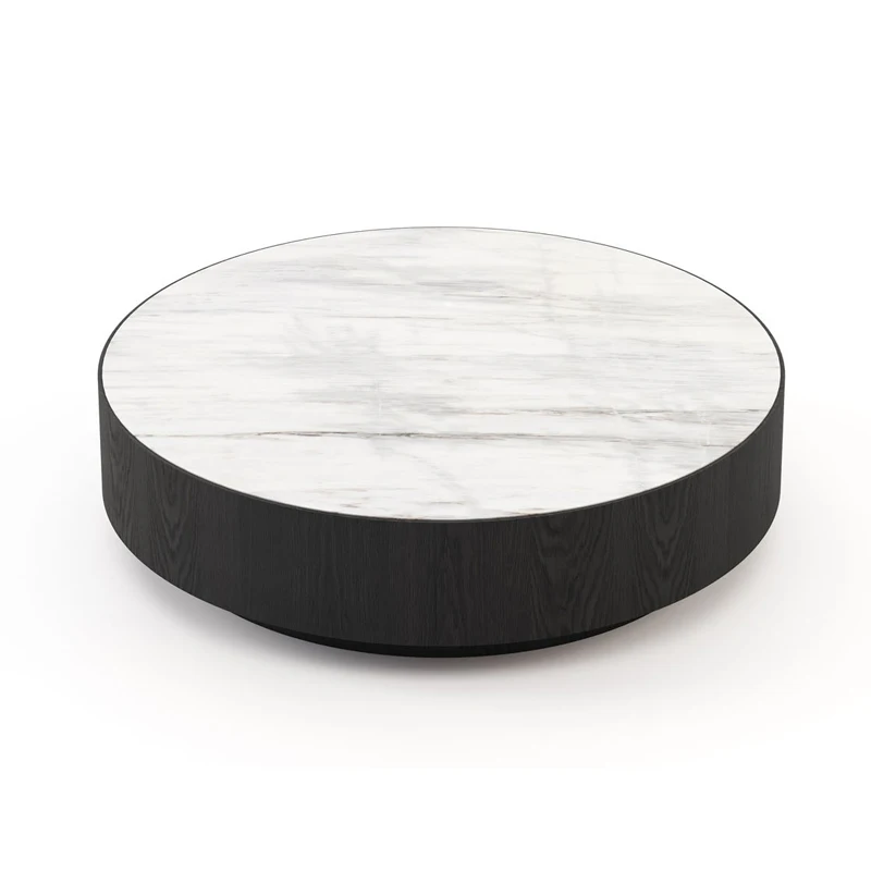 

Wholesale Luxury Furniture Round Marble Top Solid Wood Tray Coffee Table Modern Italian Rock Board Coffee Table Set