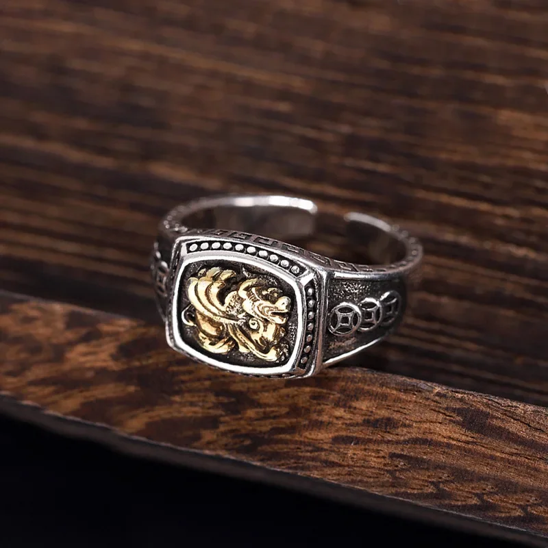 Copper coin Pixiu ring fashionable temperament personality trendy ladies cool style open ring