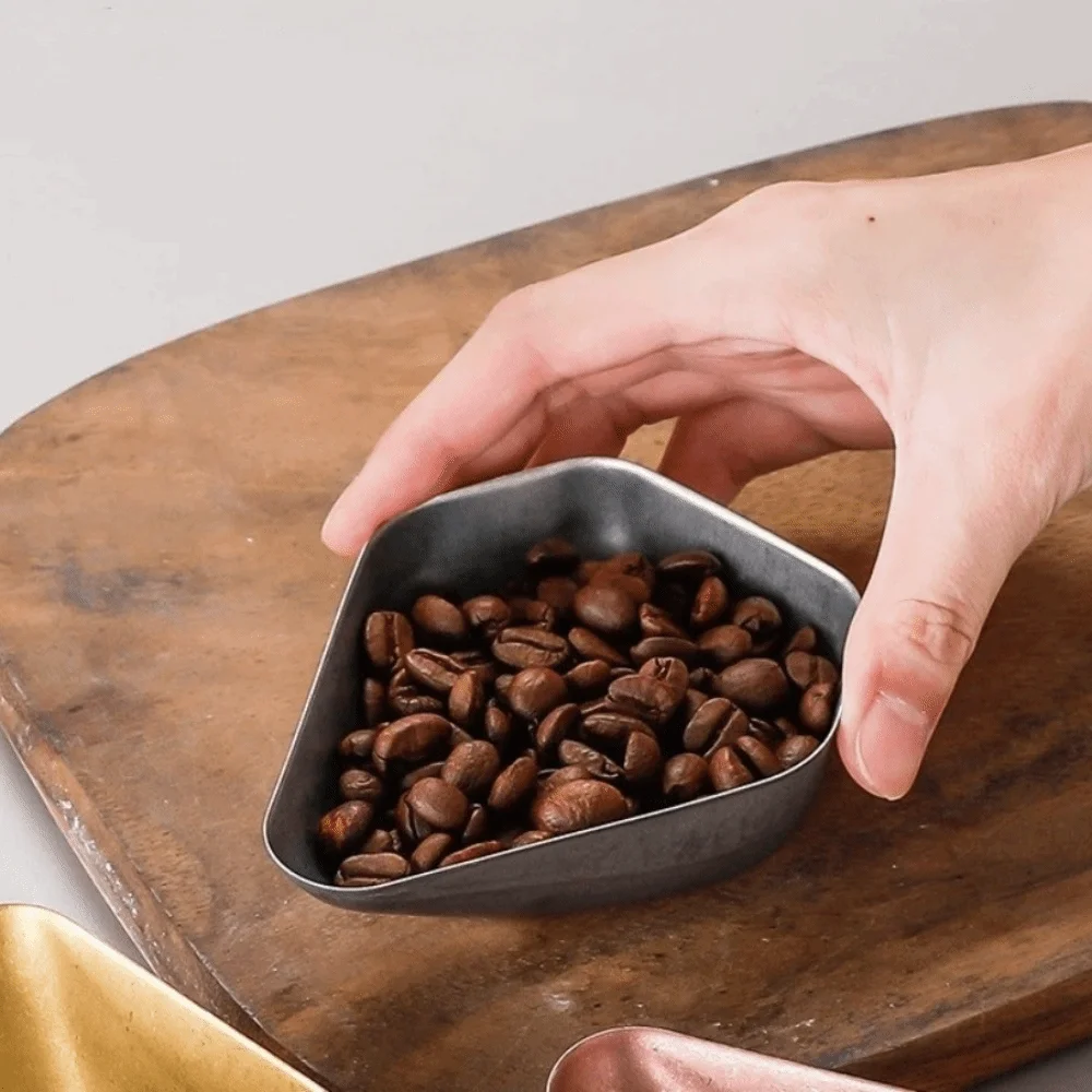Stainless Steel Coffee Bean Dosing Cup Wear-resistant Retro Bean Weighing Tray Stackable Smooth Surface Coffee Bean Scoop