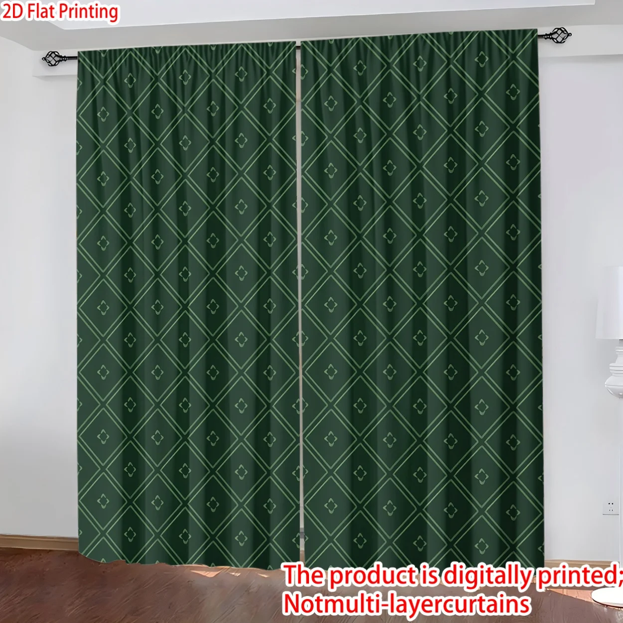 Emerald Green Pattern Curtains Drapes for Living Room Bedroom Home Digital Print Geometric Window Privacy Blinds