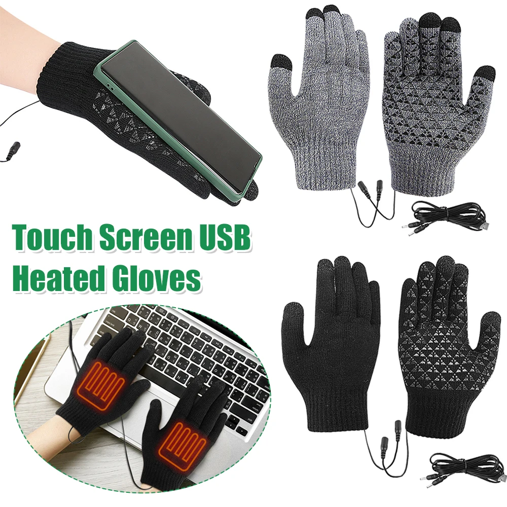 

Вязаные перчатки с USB-подогревом, перчатки с сенсорным экраном, утепленные вязаные рукавицы, зимние велосипедные перчатки для спорта на открытом воздухе