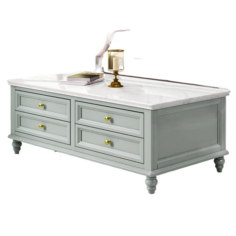 American marble coffee table modern simple living room furniture small apartment square TV cabinet combination