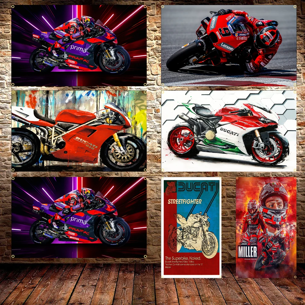JimonFlag 90X150CM 3X5FT Cool D-Ducati-S Motorcycle Flag Polyester Printed Motorcycle Poster Banner For Room Decor